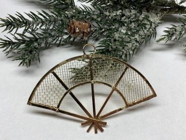 Dekoanhänger aus Metall-Gitter, Fächer gold